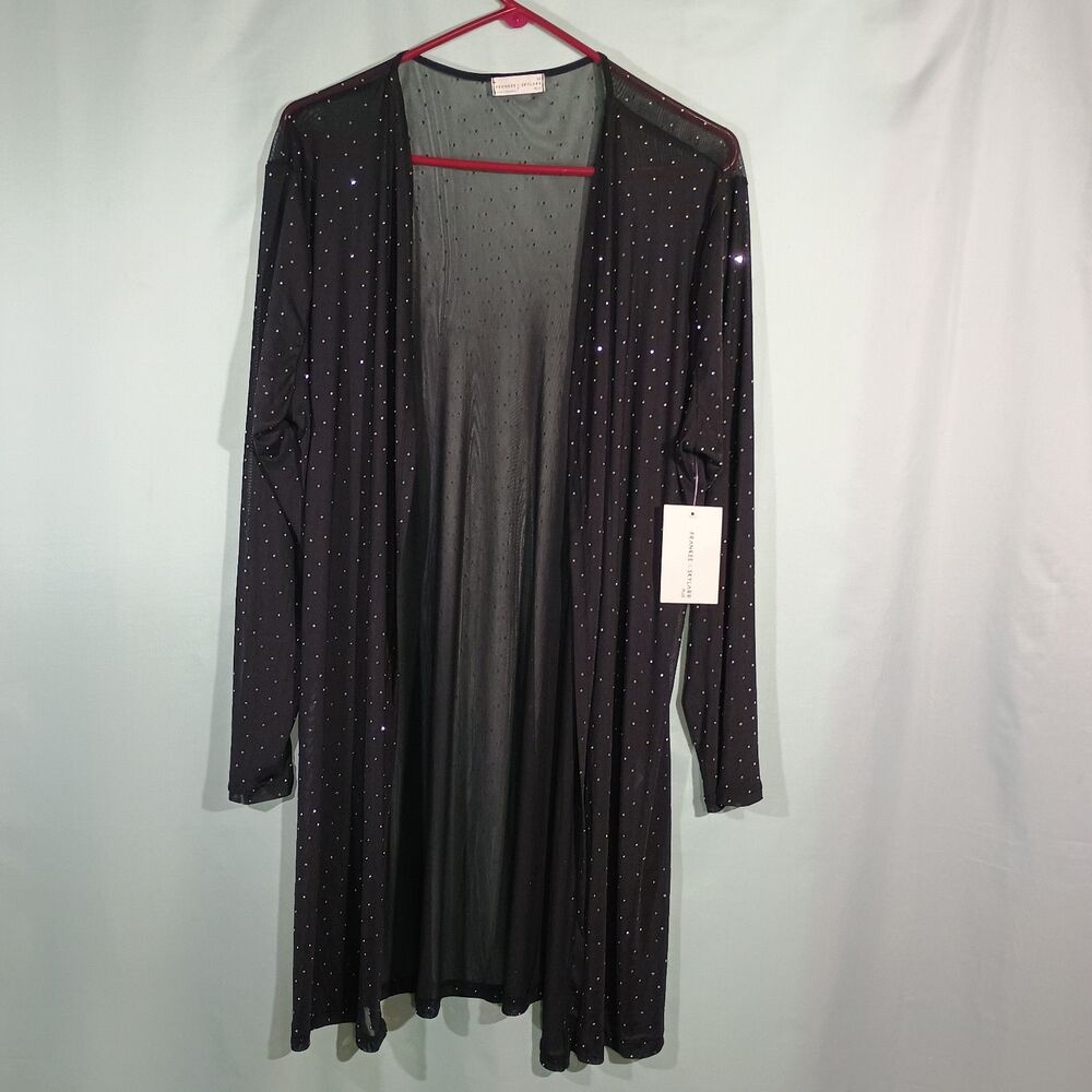 Black Sheer Sparkle Cardigan Duster Lightweight Open Front 2X
